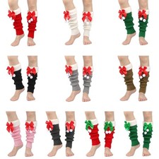 Women s Cute Knitted Leg Warmer Christmas Fleece Trim Boot Cuffs Footless Socks