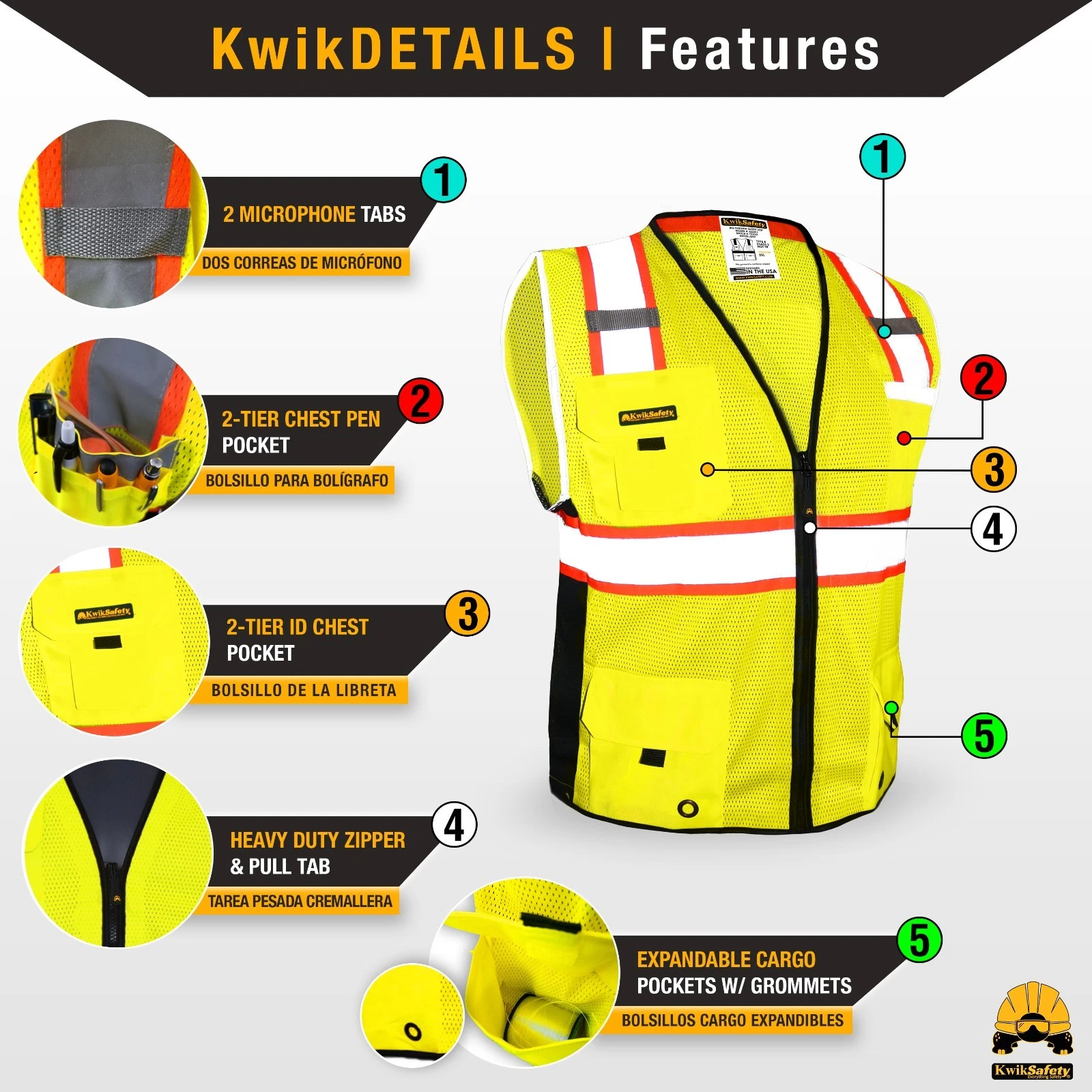 KwikSafety BIG KAHUNA (15 PACK) Hi Vis ANSI PPE Surveyor Class 2 Safety Vest - product detail image 4