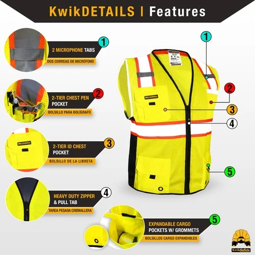 KwikSafety BIG KAHUNA (15 PACK) Hi Vis ANSI PPE Surveyor Class 2 Safety Vest image 4