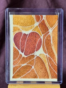 “Off the Charts” MM#53-ACEO Watercolor OOAK Signed Valentine Heart Abstract Gold