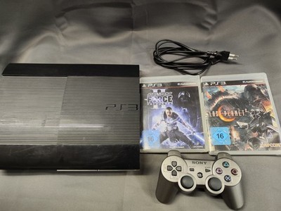 PS3 Super Slim 500GB Schwarz Playstation Hagane Gun Metal Controller + 2 Spiele