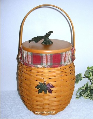 Longaberger 2000 October Fields Basket Set - Lid Liner Protector & Tie-on