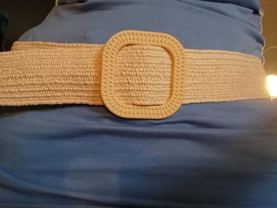 WIDE STRETCHY ELASTIC  STRAW  CREAM LIGHT BROWN BELT Medium  belt length  41 in