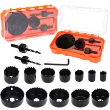 Hole Saw Kit, 15pcs Hole Saw Set with 3/4" to 2.95"(19mm-75mm) 12 PCS Saw Bla...