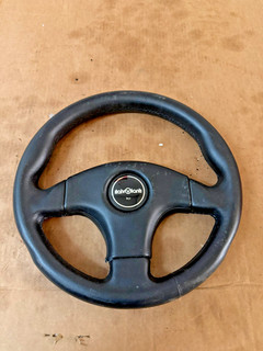 Vintage Italvolanti Steering Wheel Black Leather 3 Spoke Made in Italy Rare