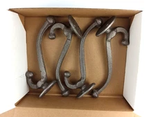 RUSTIC PRIMITIVE FARMHOUSE  5" BARN CAST IRON COAT-HAT HOOKS HEAVY DUTY LOT OF 4