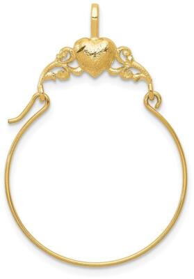 14K Yellow Gold Polished Heart Charm Holder Pendant