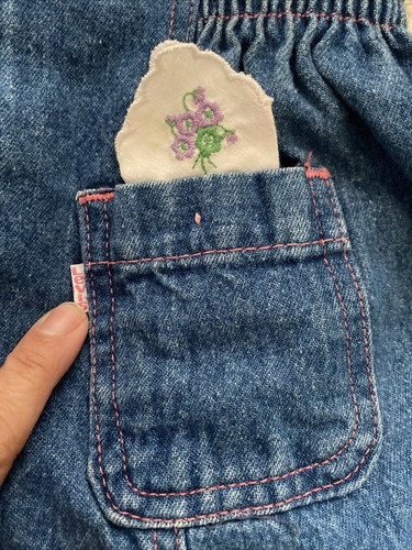 Vintage Little Levis Girls Dress Denim Romper Embroidered Floral Logo Size 4 USA - Picture 3 of 8