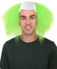 Scary Green Men Head Bald Cap With Hair Circus Clown Cosplay Costume Wig HM-602