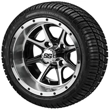 (4) Golf Cart 215/35R12 Deli Radial Tires on 12x7 Black/Machined Azusa Wheels