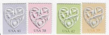 US Silver Wedding Hearts 41c 42c 58c 59c Set of 4 Scott #4151 4152 4271 4272