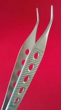 PLASTIC SURGERY ADSON DRESSING FORCEPS 4.75" CURVED SERRATED GOLD FENESTRATED HN