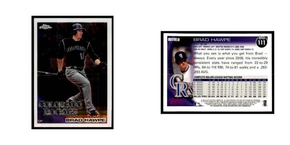 Brad Hawpe 2010 Topps Chrome #111 Baseball Cards Baseball Card NM - Image 3 of 3