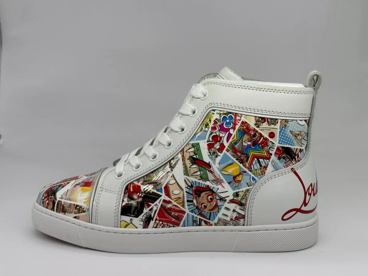 Christian Louboutin FUN LOUIS Comic Patent Leather High Top Sneakers Shoes  $1095