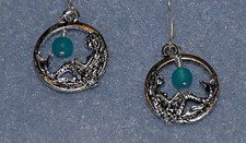 Silver Tone Blue Sea Glass  Circle Mermaid Earrings w sterling hooks