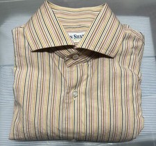 Ben Silver Fine Shirtings Handsome Rainbow Striped LS Dress Shirt W French Cuffs