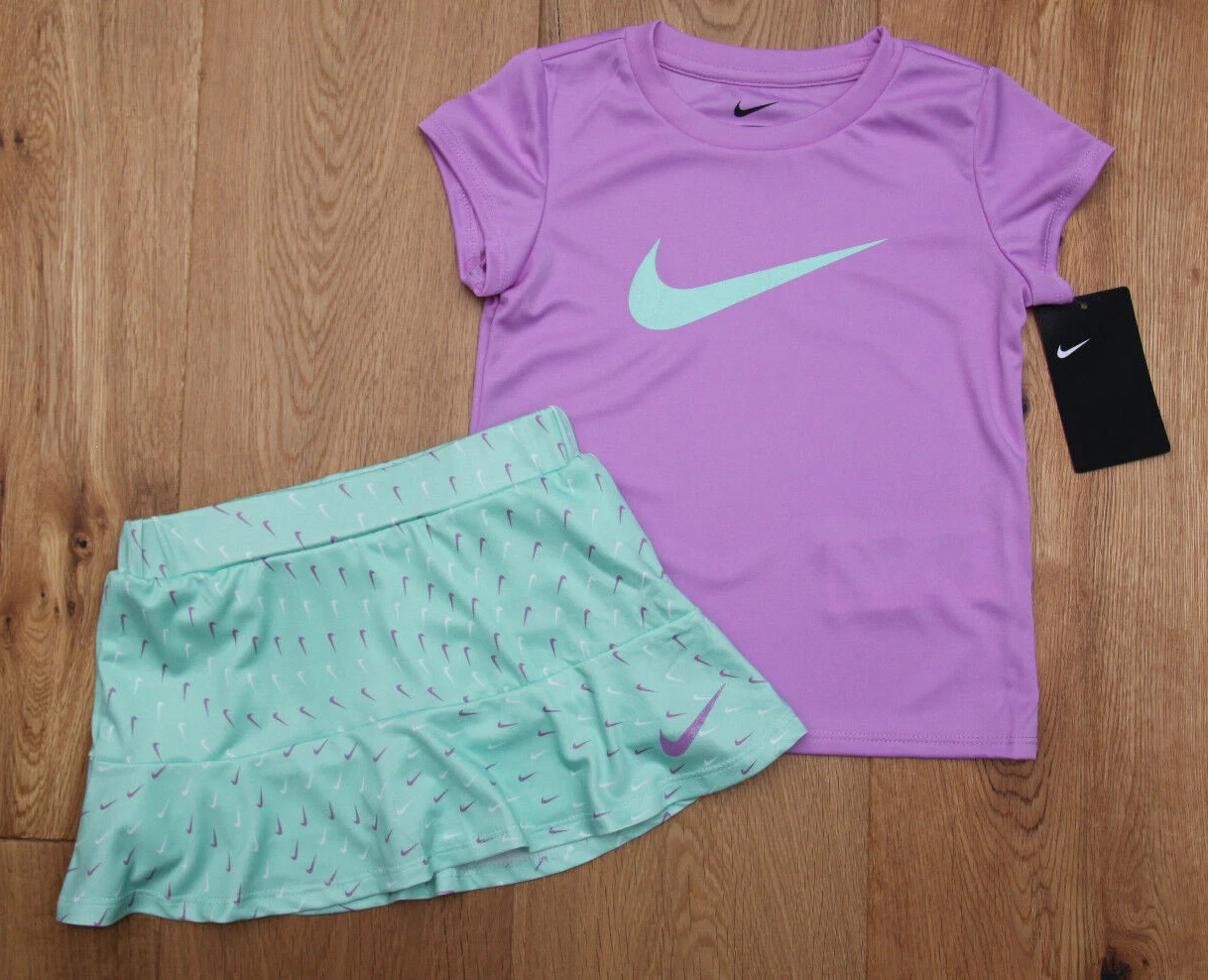 Nike Baby Girl T-Shirt & Skirt Set ~ Purple, Mint Green & White ~ DRI-FIT ~ 12M
