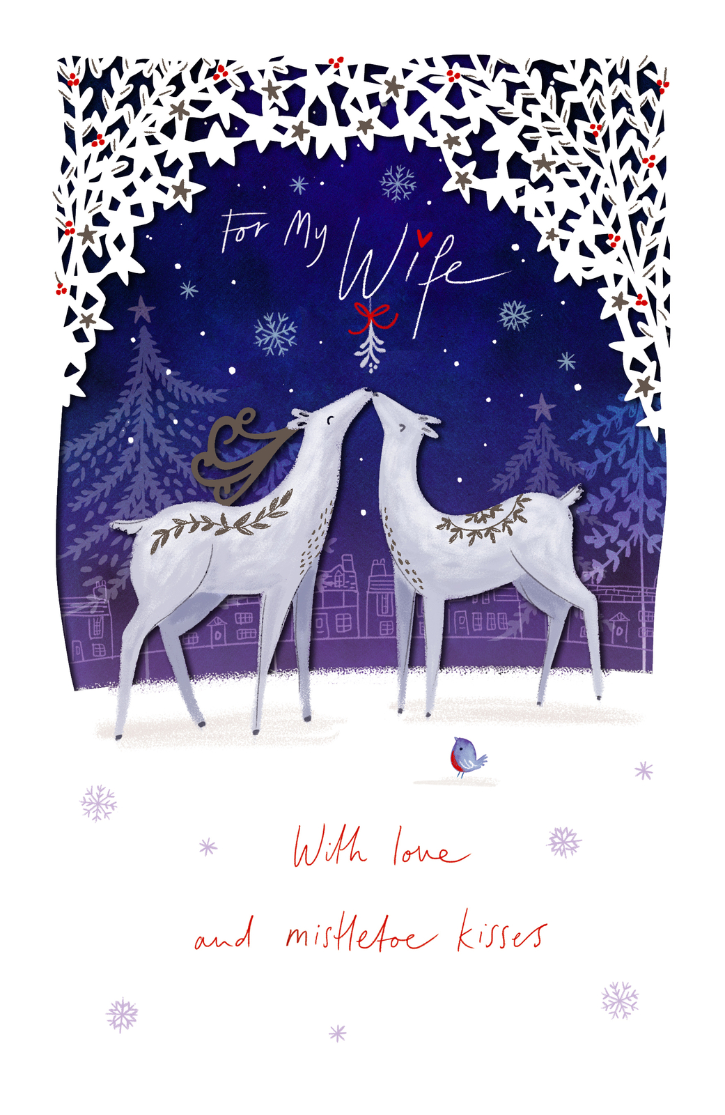 For My Wife Mistletoe Kisses 3D Cut Out Christmas Card Xmas Greeting Cards