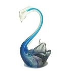 Art Glass Swan Clear, Blue, Silver Stretch Murano Style 7" Hand Blown Vtg EUC