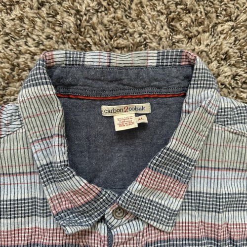 Carbon 2 Cobalt Button Up Short Sleeve Blue Red Plaid Pocket Men’s Size XL - Picture 3 of 6