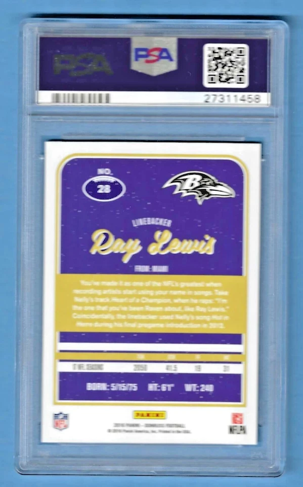 2016 Panini Donruss Press Proof Ray Lewis Ravens #28 PSA 10 #27311458 HOF 2018 - Image 2 of 2