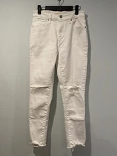 Levis 721 Jeans Womens 27" White High Rise Stretch Coastal Travel Casual Raw Hem