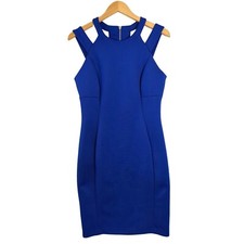 Calvin Klein Dress Womens 8 Royal Blue Shift Sleeveless Cut Out Form Fit