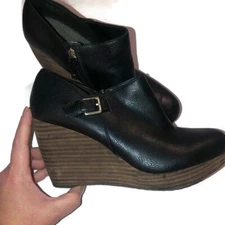 Dr Scholls True Comfort Honor Black Wedge Ankle Booties Womens  Side Zip Sz 9.5