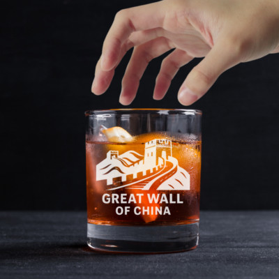 Custom Engraved Great Wall of China Whiskey Glass   11 oz Standard Rocks Glass