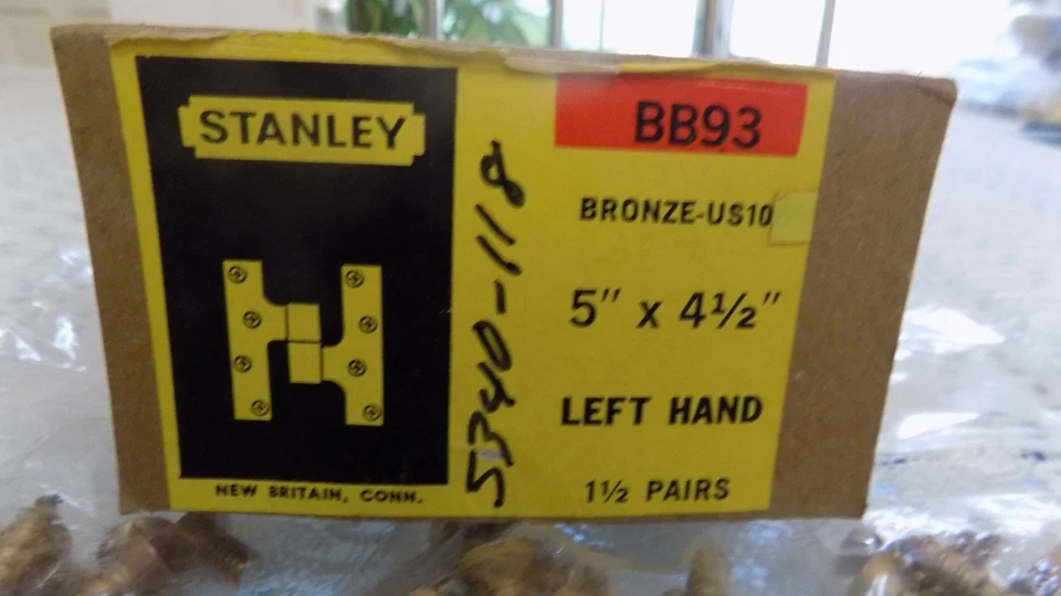 3 NUEVAS BISAGRAS DE NUDILLO STANLEY BB93 LH bronce macizo US10,5" X 4 1/2 pesadas Foto 4 de 4