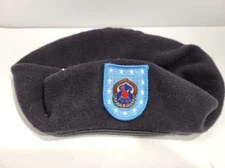 DEFENSE LOGISTICS AGENCY 100% Wool Beret Men's Size 7-1/4 Black Military Hat Cap