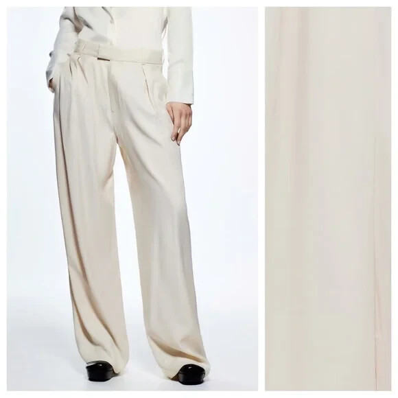 NWT Zara Women's Wide Leg Front Pleat High Waisted Trousers