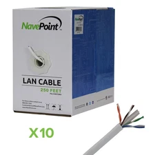 CAT6 250FT UTP Cable Solid 23AWG White Ethernet LAN Bulk Wire CAT6 RJ45 10-pack