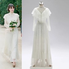 Victorian Retro Long Sleeve Lace Ankle Length Wedding Dress A Line Bridal Gowns