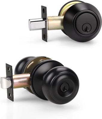 KNOBWELL 1 Pack Keyed Alike Door Knob and Double Cylinder Deadbolt Set, Exterior