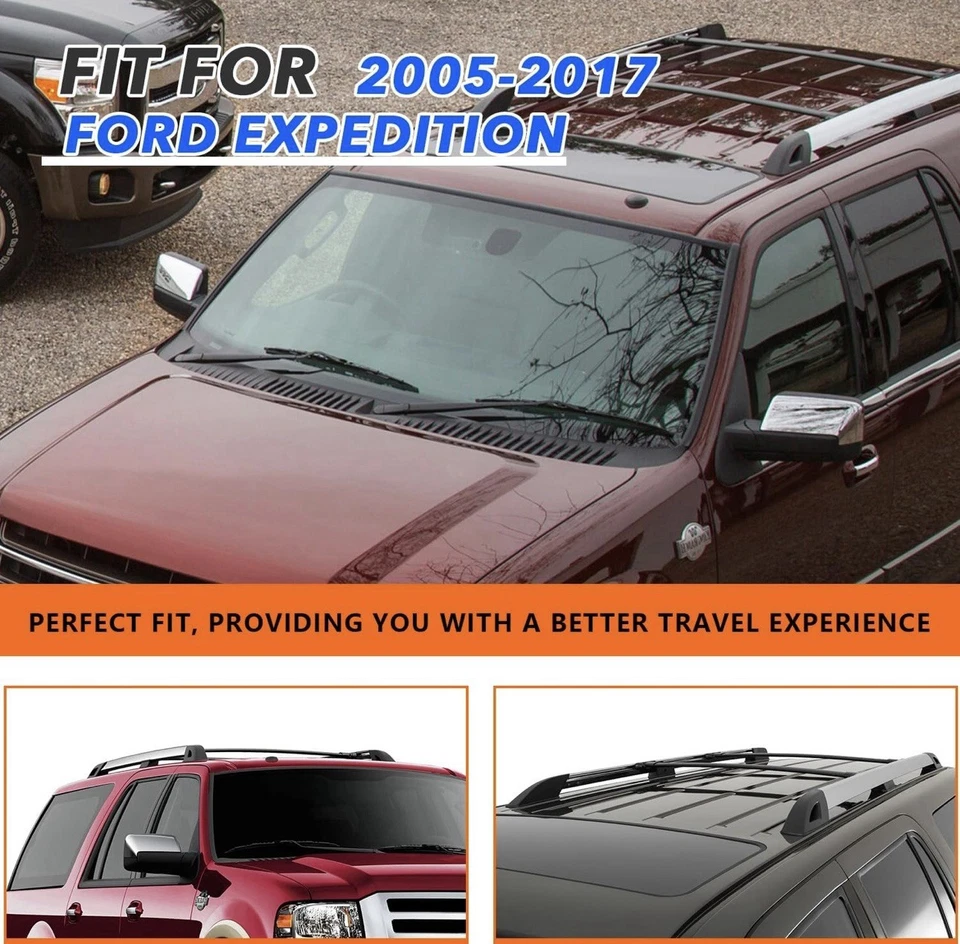 Roof Rack Cross Bars for 2005-2017 Ford Expedition Aluminum Crossbar Cargo Black - Image 2 of 4
