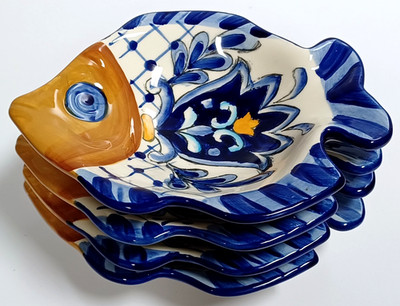 4 Terra Nova Fish Shaped Dipping Sauce Bowls Dish Small Multicolor Hand Painted