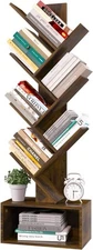 Tree Bookshelf - 6 Tier Vintage Floor Bookcase, Tall Wooden Bookcase