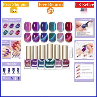 Cat Eye Nail Polish Set 6 Colors Quick Dry Glitter Magnetic Non-Gel