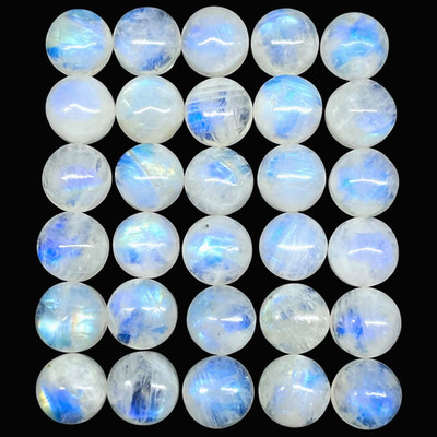 Selene Gems 30 Stk Natürliche Regenbogen-Mondstein Cabochons 9mm Rund lose