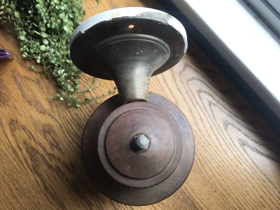  VTG Metal Caged Light Fixture W/ Textured Glass Brass/Copper Union Made USA - Image 2 of 4