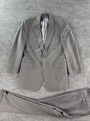 Hart Schaffner Marx Suit 42 L Gray Wool Nailhead Windowpane Jacket Pants 39x32