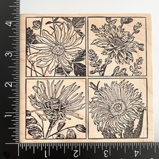 Magenta Daisy Flower Block Frames Squares Wood Mounted Rubber Stamp