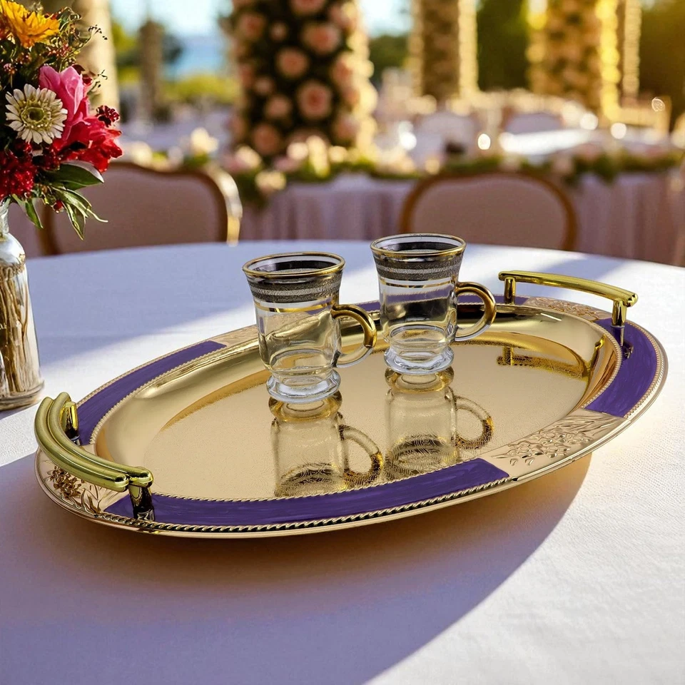 (Pack of 2) 15.2 inch x 11.1 inch Oblong Iron Gold Plated Mirror Serving Tray... - Image 3 of 4