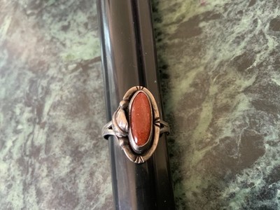 Vintage Sterling Silver Navajo Goldstone Ring  Feather size 7