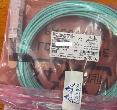 New MELLANOX MFS1S50-H020V Active Optical Cable, 200Gbps to 2x100Gbps - Sealed