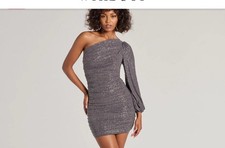 Woman’s One-Shoulder Glitter Mini Dress