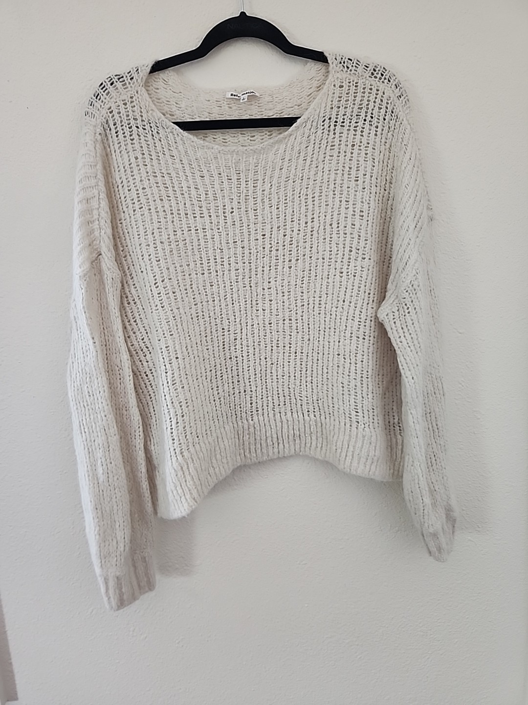 Womens Reformation Cream Ribbed Knit Baby Alpaca Wool Sweater Sz L