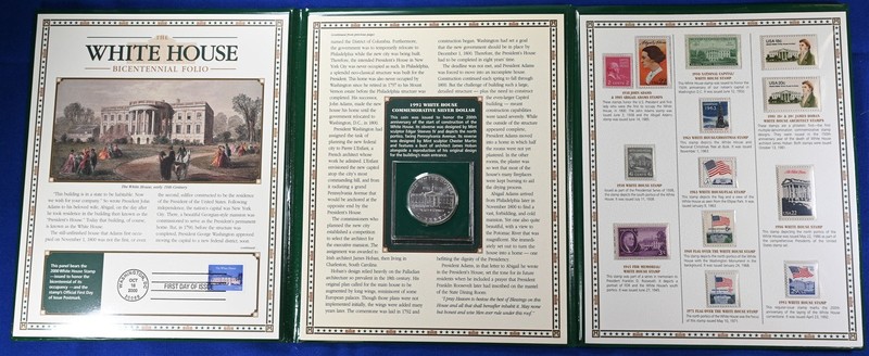 The White House Bicentennial Folio Stamps & 1992 Commemorative Silver Dollar $1 