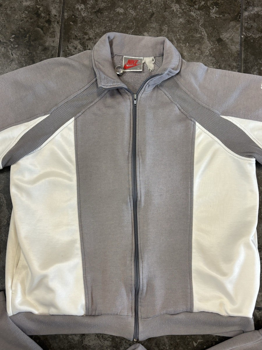 VTG 80s-90s Nike Tracksuit Gray White Sweatsuit 2 Piece Set Sz XL